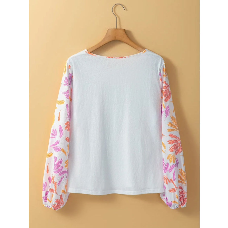 Printed Round Neck Long Sleeve Blouse Apparel and Accessories