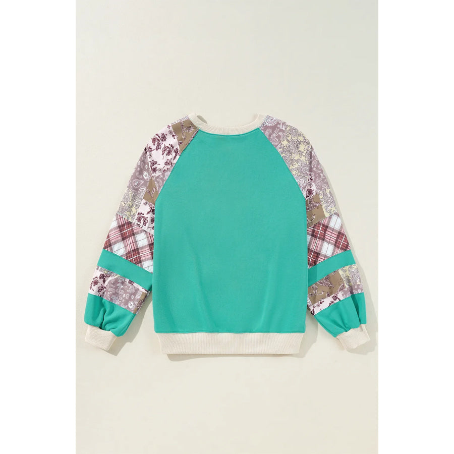 Printed Round Neck Long Sleeve Blouse Apparel and Accessories