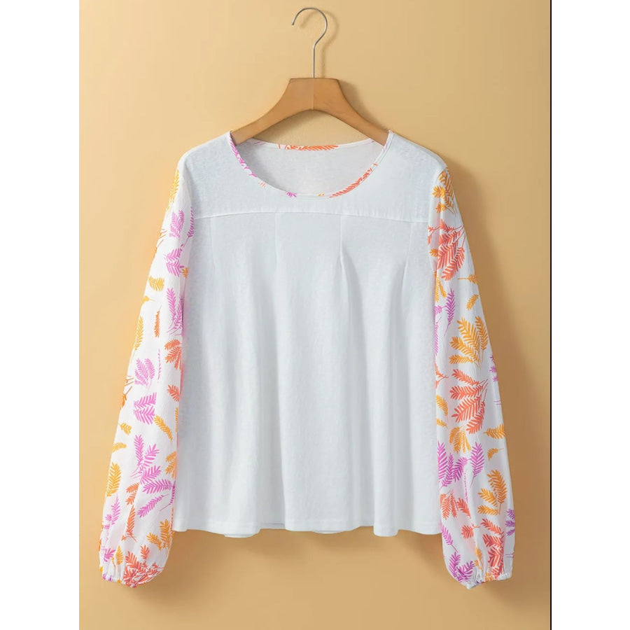 Printed Round Neck Long Sleeve Blouse Apparel and Accessories