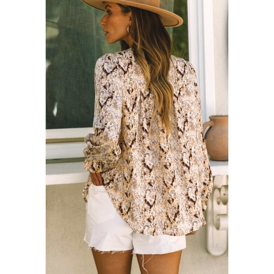 Printed Round Neck Long Sleeve Blouse