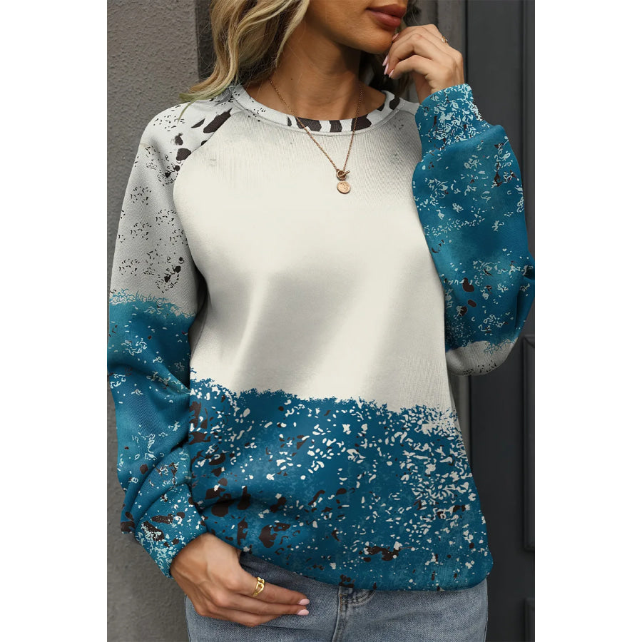 Printed Round Neck Long Sleeve Sweatshirt Apparel and Accessories