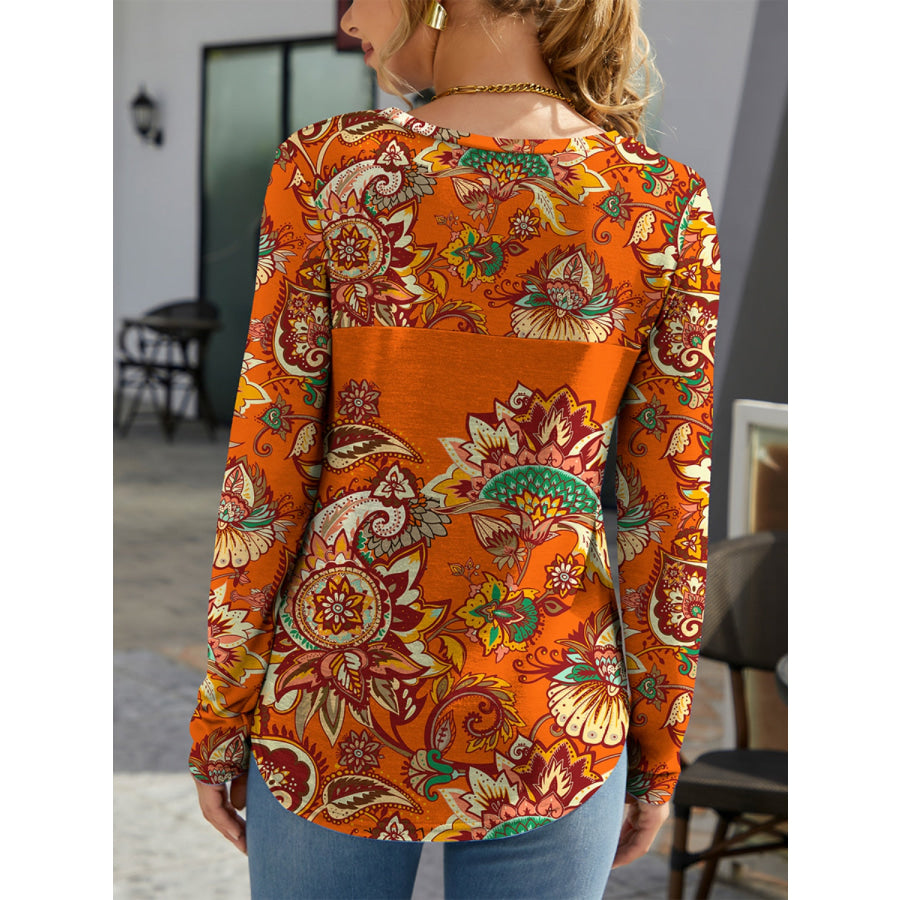 Printed Round Neck Long Sleeve T-Shirt Apparel and Accessories