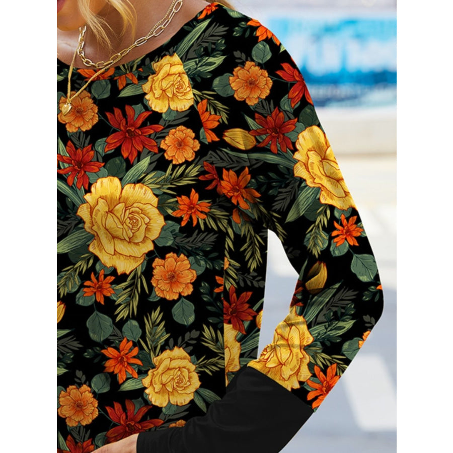 Printed Round Neck Long Sleeve T-Shirt Apparel and Accessories