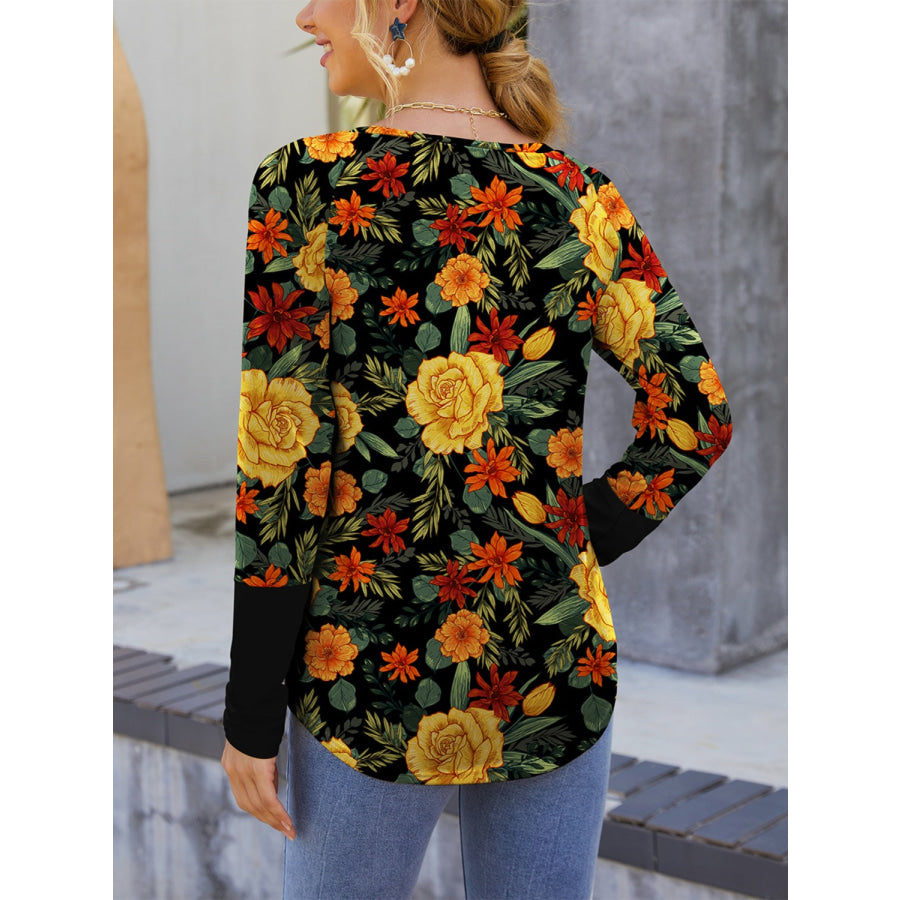 Printed Round Neck Long Sleeve T-Shirt Apparel and Accessories