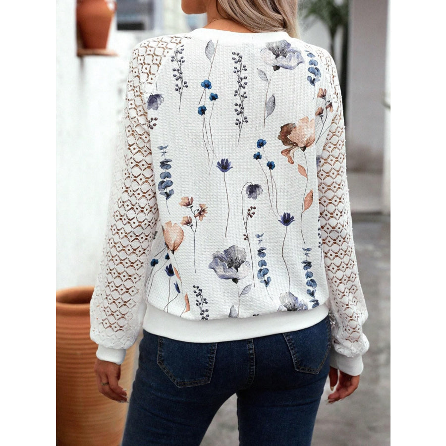 Printed Round Neck Long Sleeve Top Apparel and Accessories