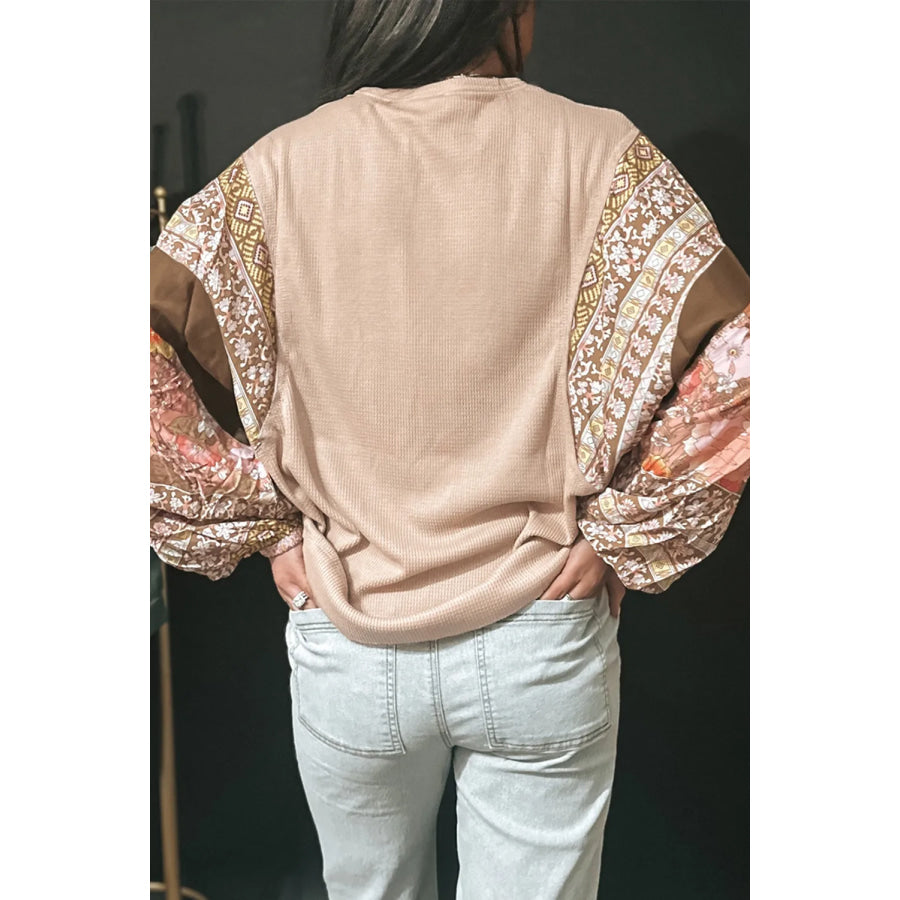 Printed Round Neck Long Sleeve Top Apparel and Accessories