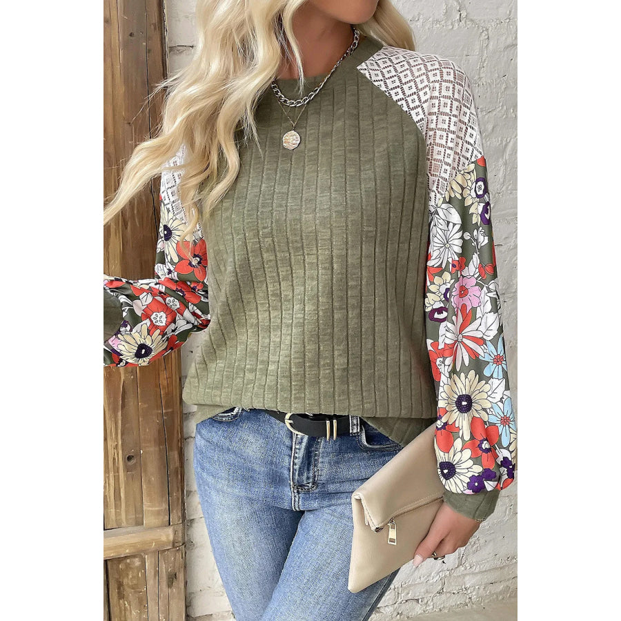 Printed Round Neck Long Sleeve Top Apparel and Accessories