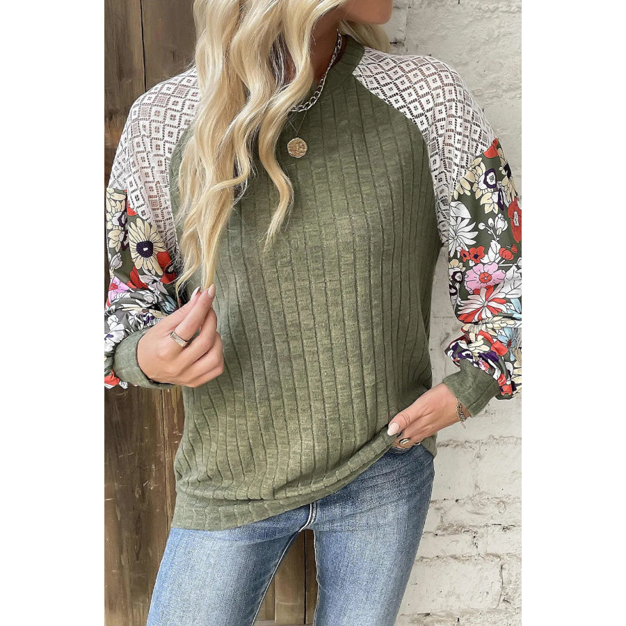 Printed Round Neck Long Sleeve Top Apparel and Accessories