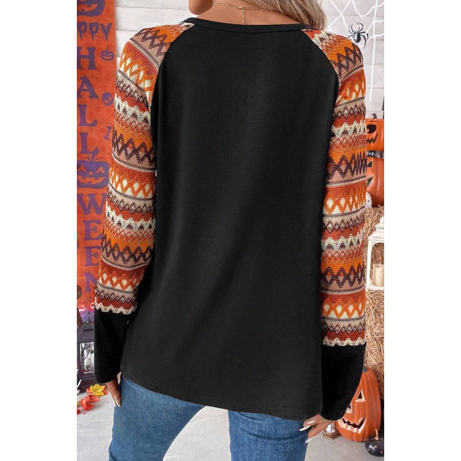 Printed Round Neck Long Sleeve Top Apparel and Accessories