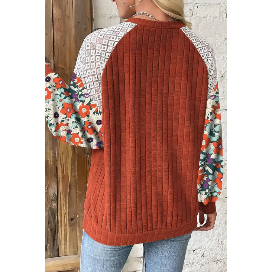 Printed Round Neck Long Sleeve Top Apparel and Accessories