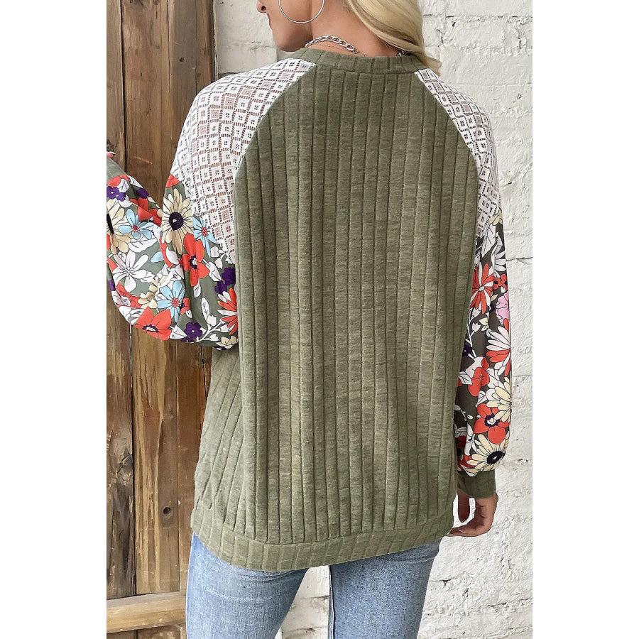 Printed Round Neck Long Sleeve Top Apparel and Accessories