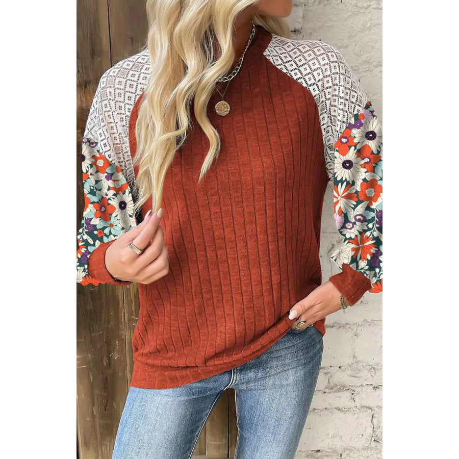 Printed Round Neck Long Sleeve Top Apparel and Accessories