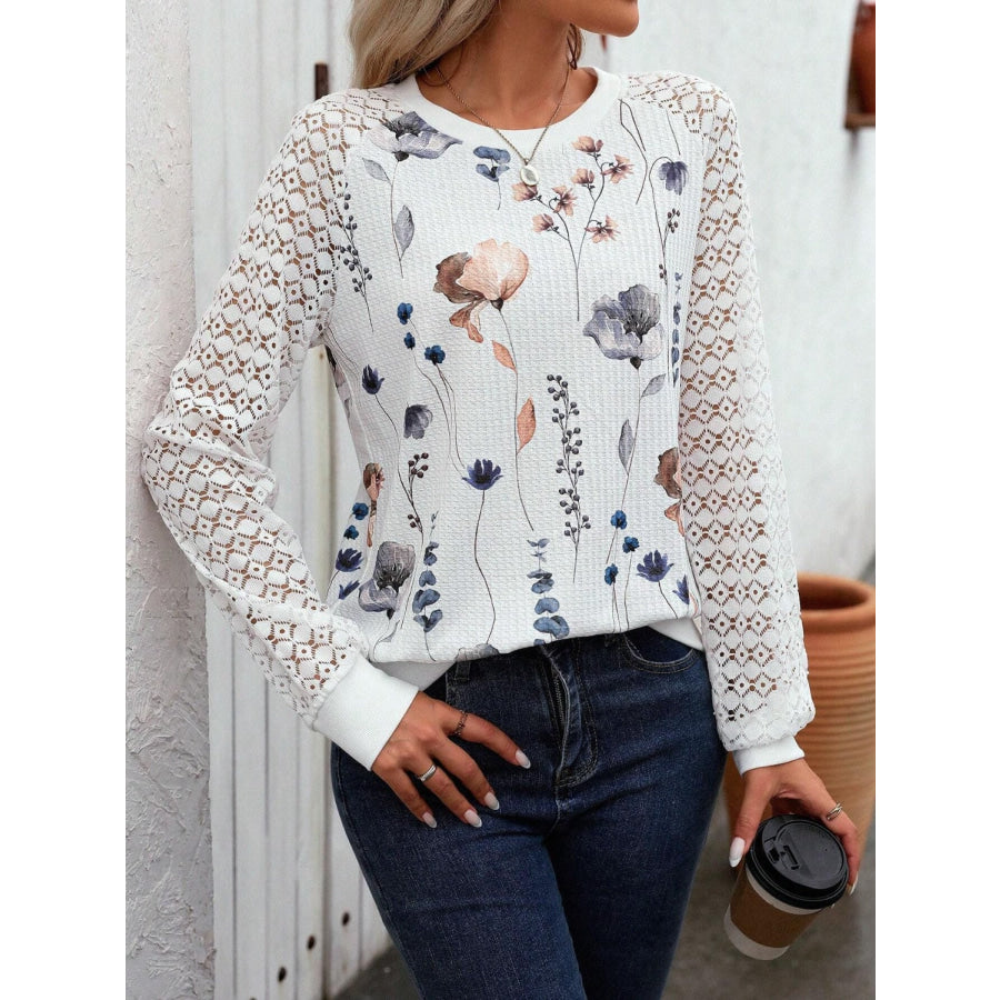 Printed Round Neck Long Sleeve Top Apparel and Accessories