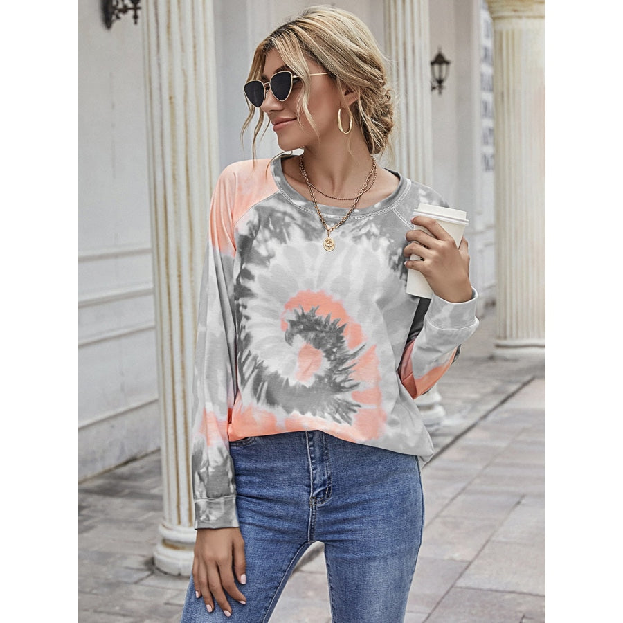 Printed Round Neck Raglan Sleeve Tee Charcoal / S