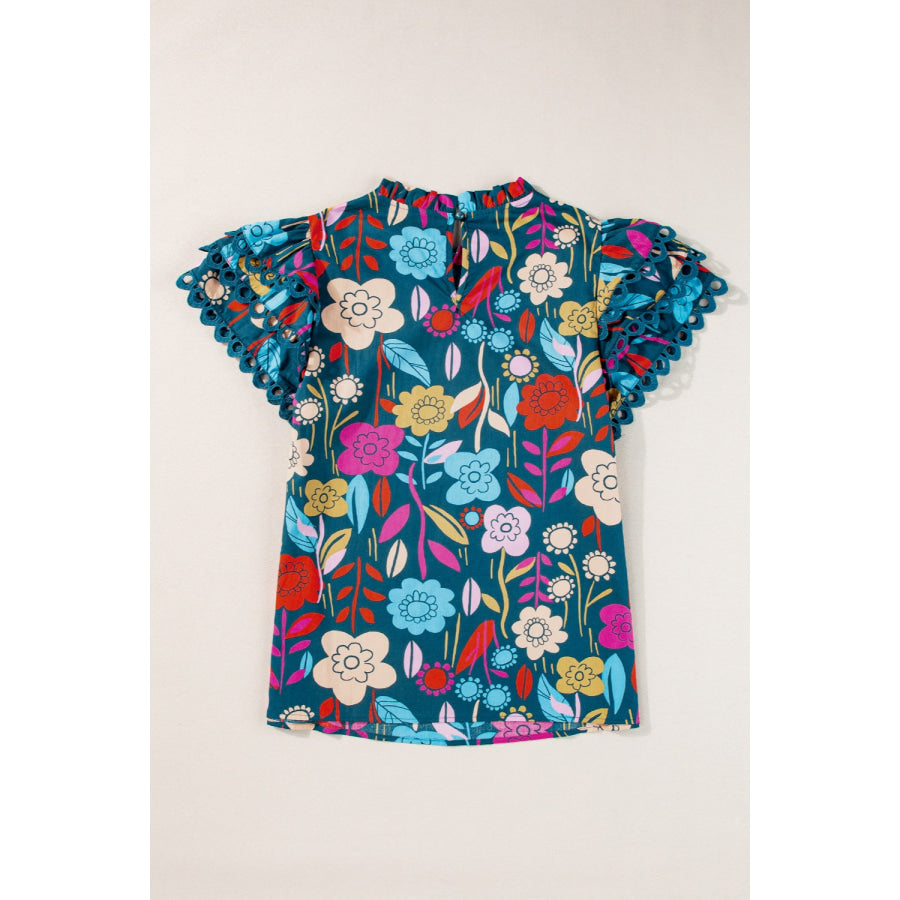Printed Round Neck Short Sleeve Blouse Apparel and Accessories
