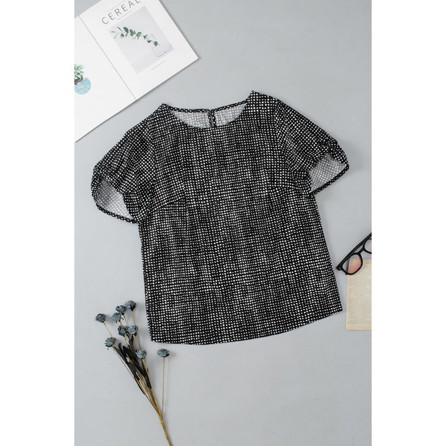 Printed Round Neck Short Sleeve Blouse Apparel and Accessories