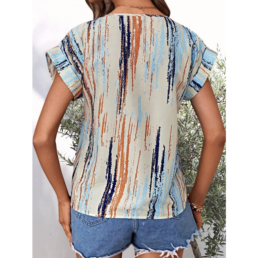 Printed Round Neck Short Sleeve Blouse Apparel and Accessories