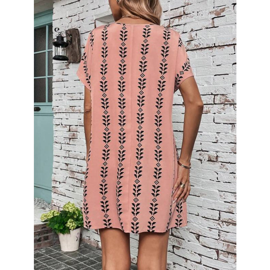 Printed Round Neck Short Sleeve Dress Apparel and Accessories