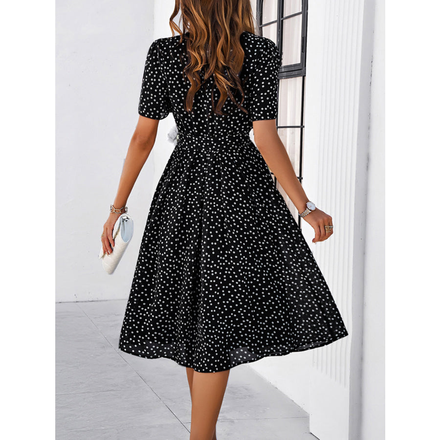 Printed Round Neck Short Sleeve Dress Apparel and Accessories