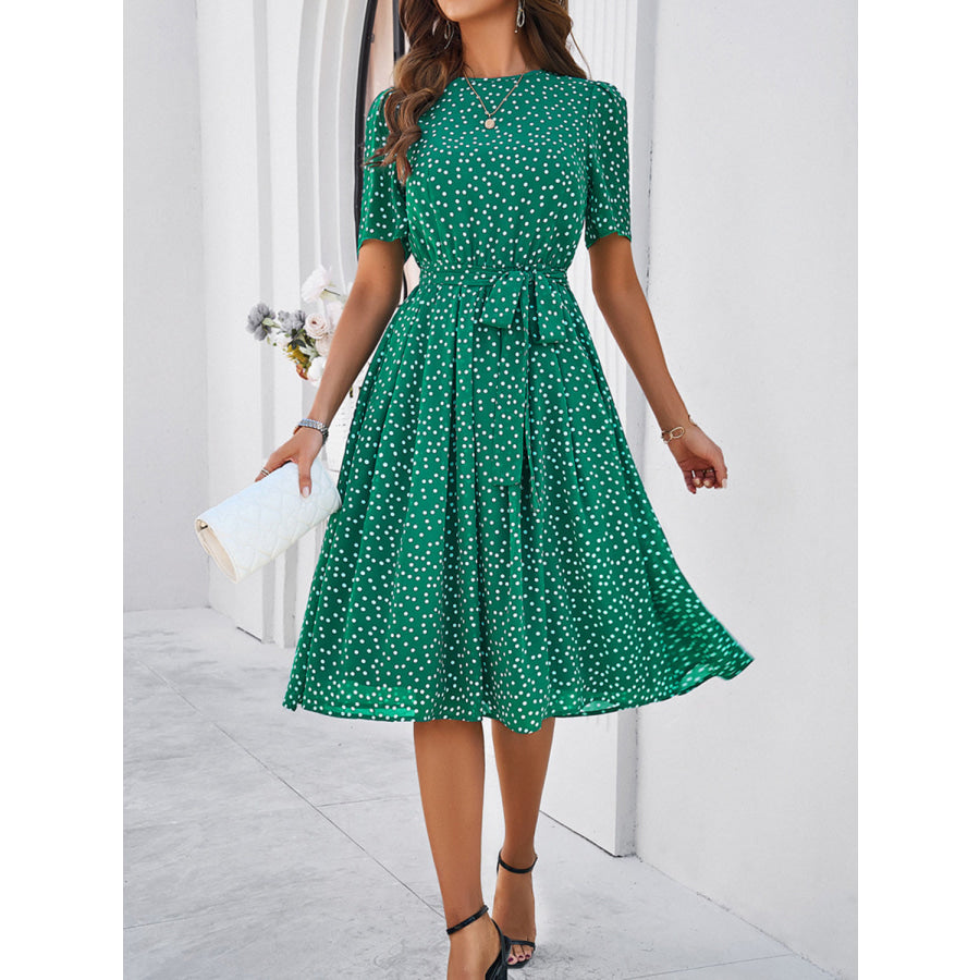 Printed Round Neck Short Sleeve Dress Apparel and Accessories