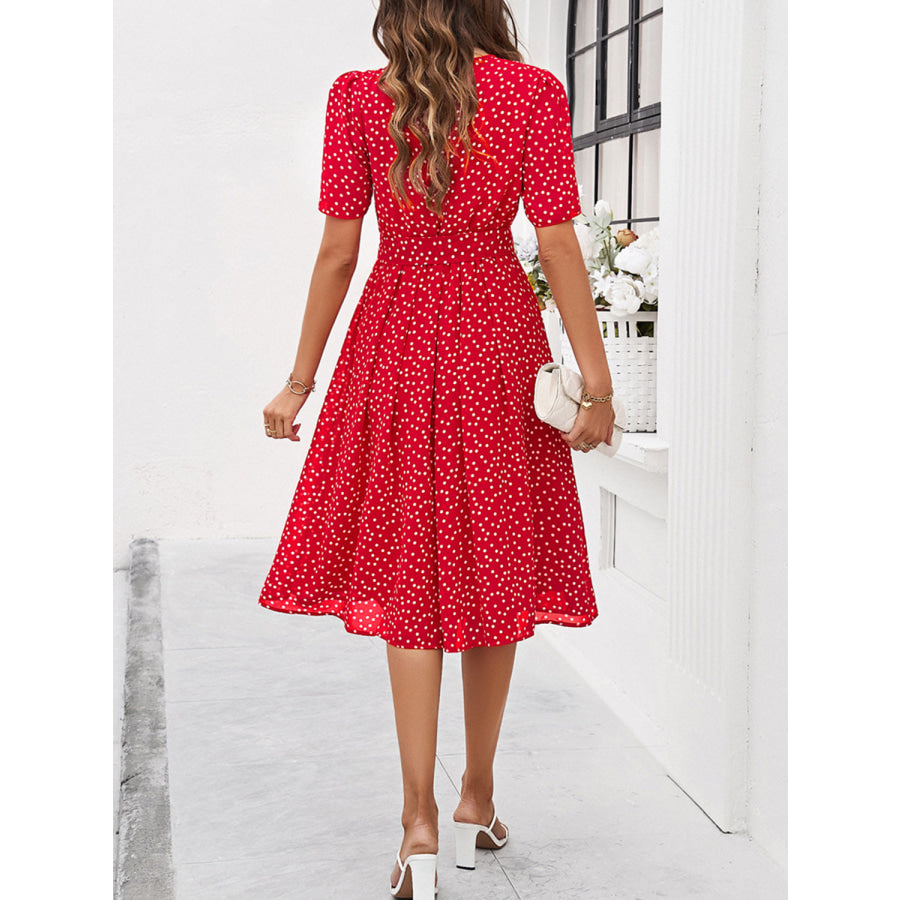 Printed Round Neck Short Sleeve Dress Apparel and Accessories