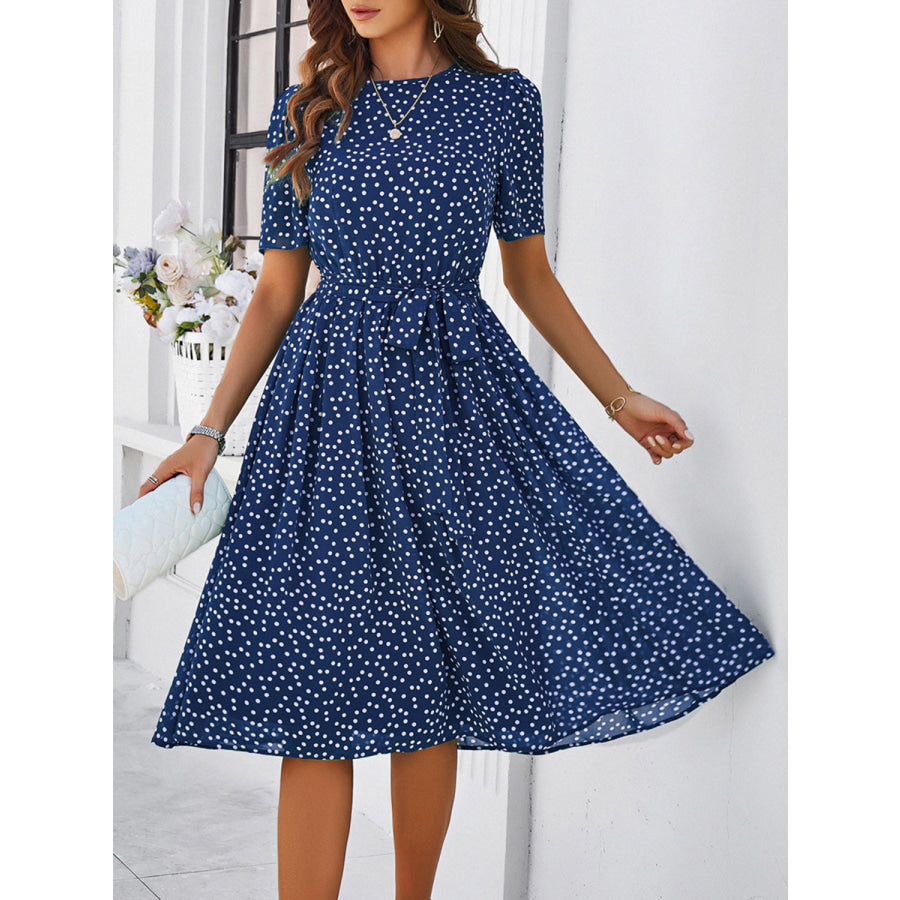 Printed Round Neck Short Sleeve Dress Apparel and Accessories