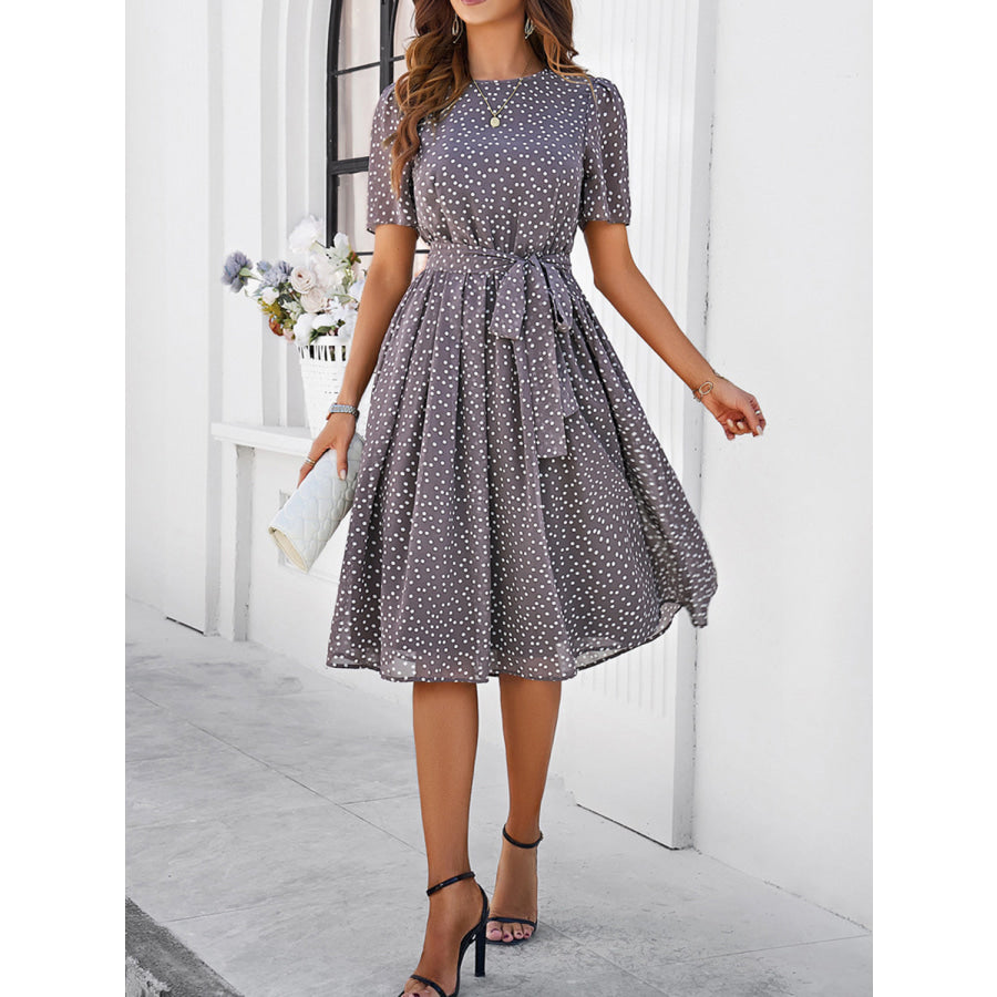 Printed Round Neck Short Sleeve Dress Apparel and Accessories