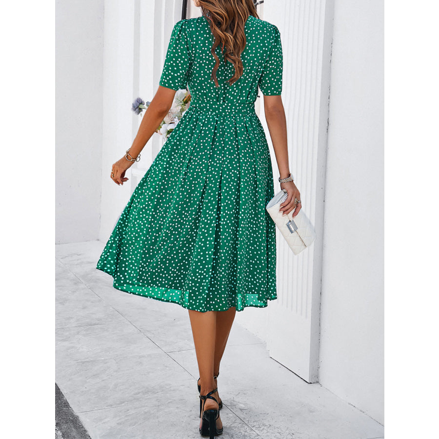 Printed Round Neck Short Sleeve Dress Apparel and Accessories