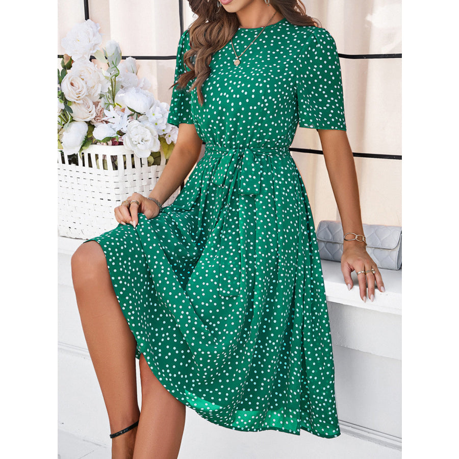 Printed Round Neck Short Sleeve Dress Apparel and Accessories