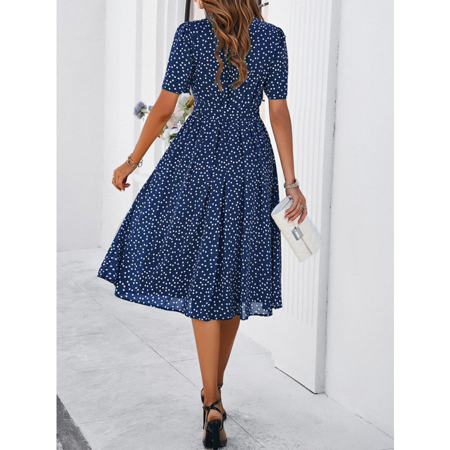 Printed Round Neck Short Sleeve Dress Apparel and Accessories