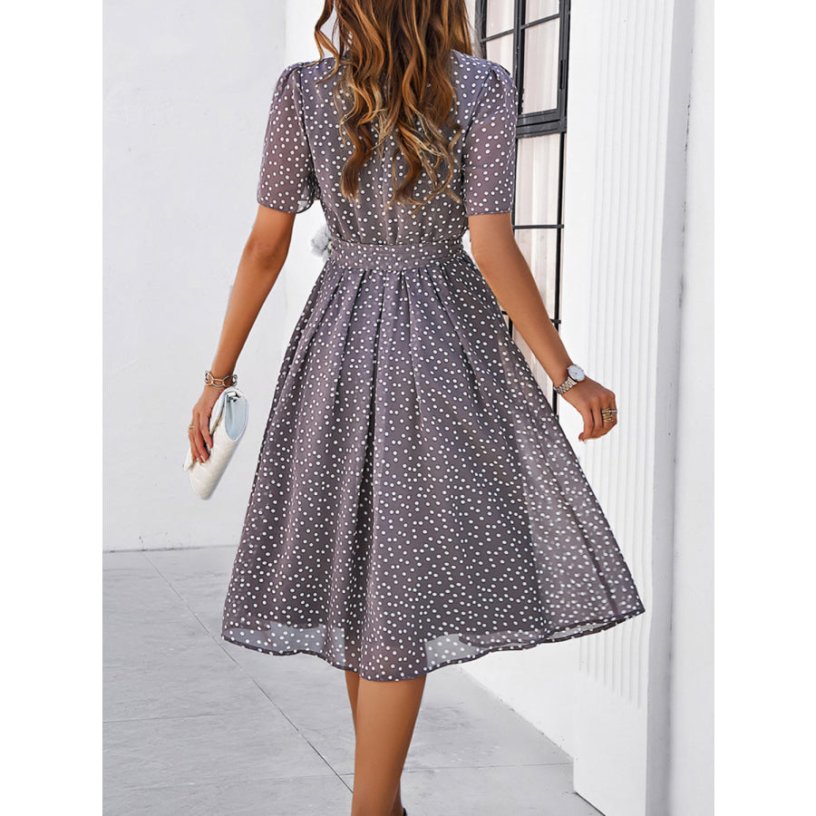 Printed Round Neck Short Sleeve Dress Apparel and Accessories