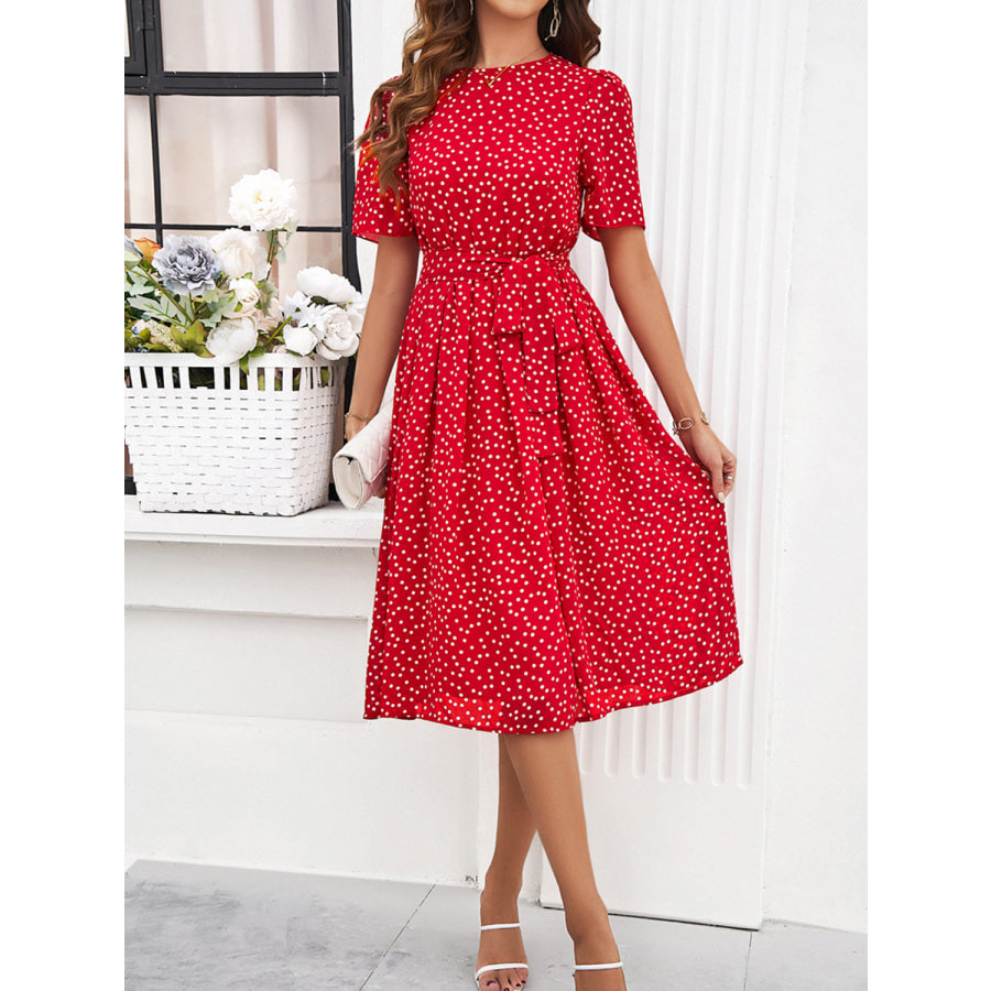 Printed Round Neck Short Sleeve Dress Apparel and Accessories