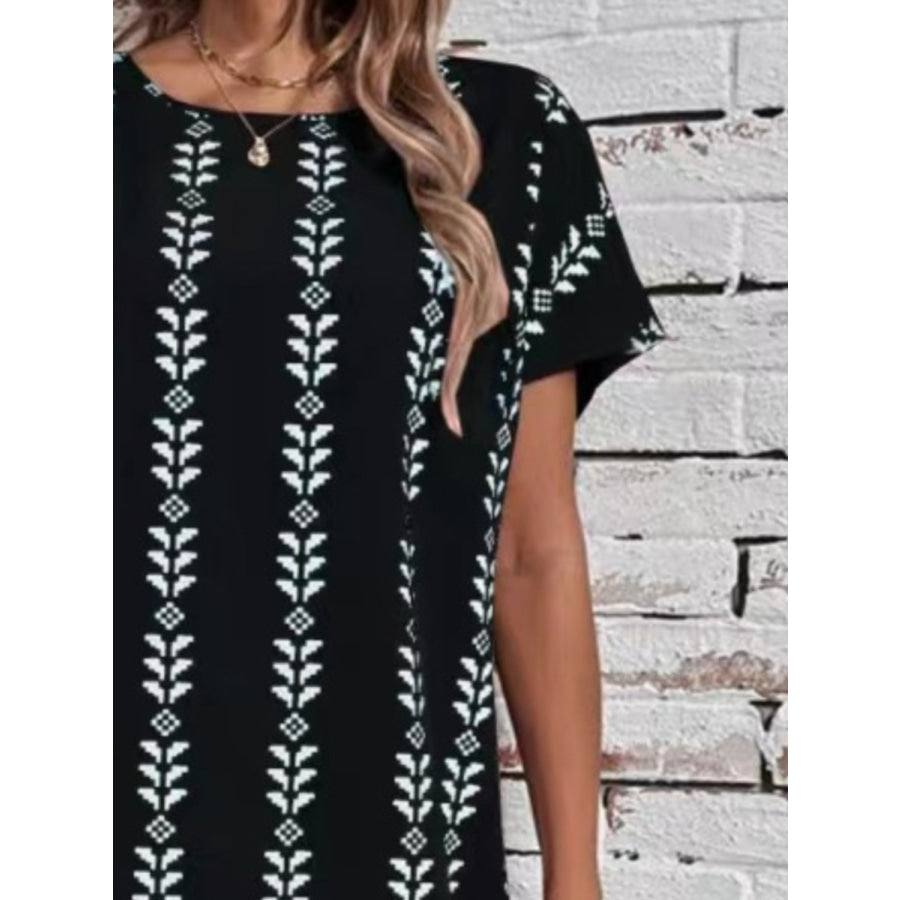 Printed Round Neck Short Sleeve Dress Apparel and Accessories