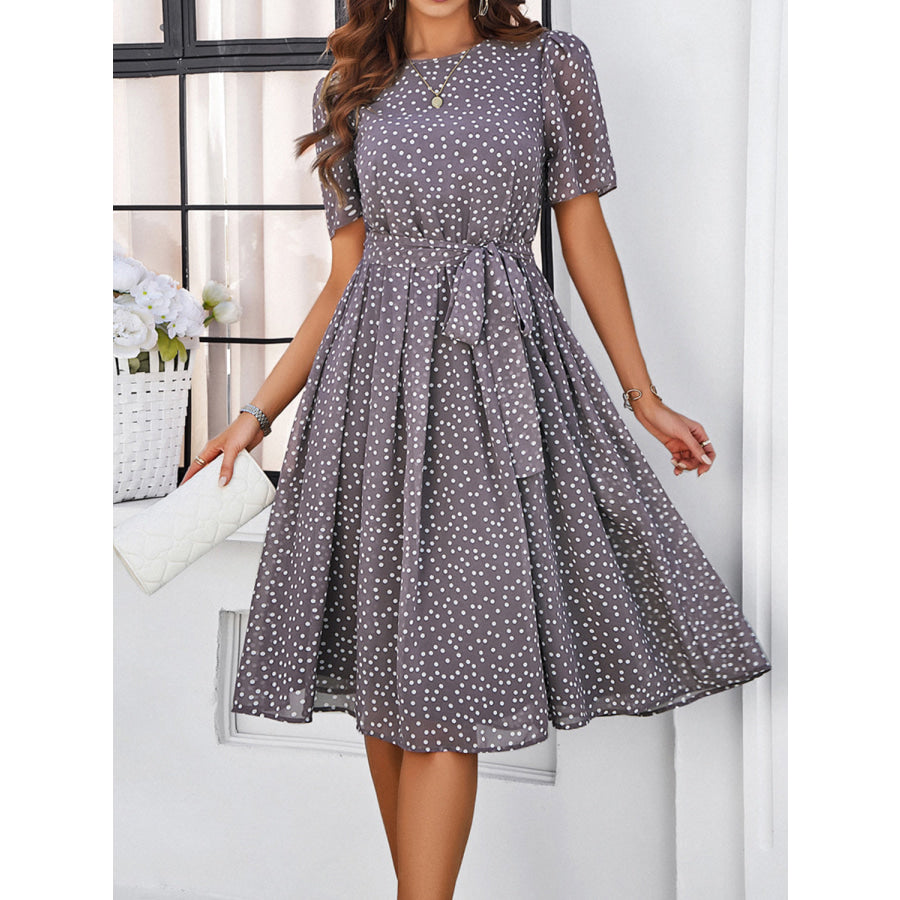 Printed Round Neck Short Sleeve Dress Apparel and Accessories