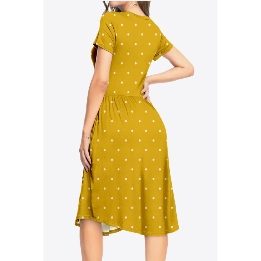 Printed Round Neck Short Sleeve Dress with Pockets