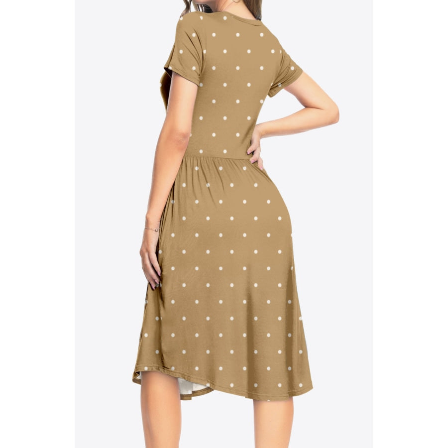 Printed Round Neck Short Sleeve Dress with Pockets