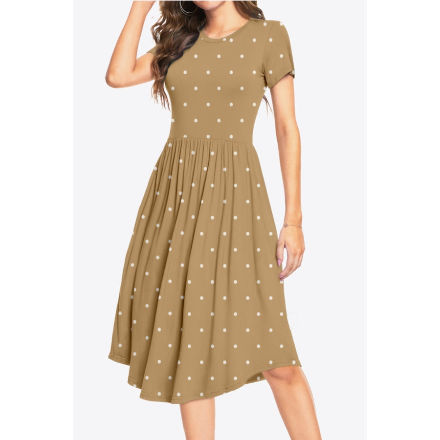 Printed Round Neck Short Sleeve Dress with Pockets