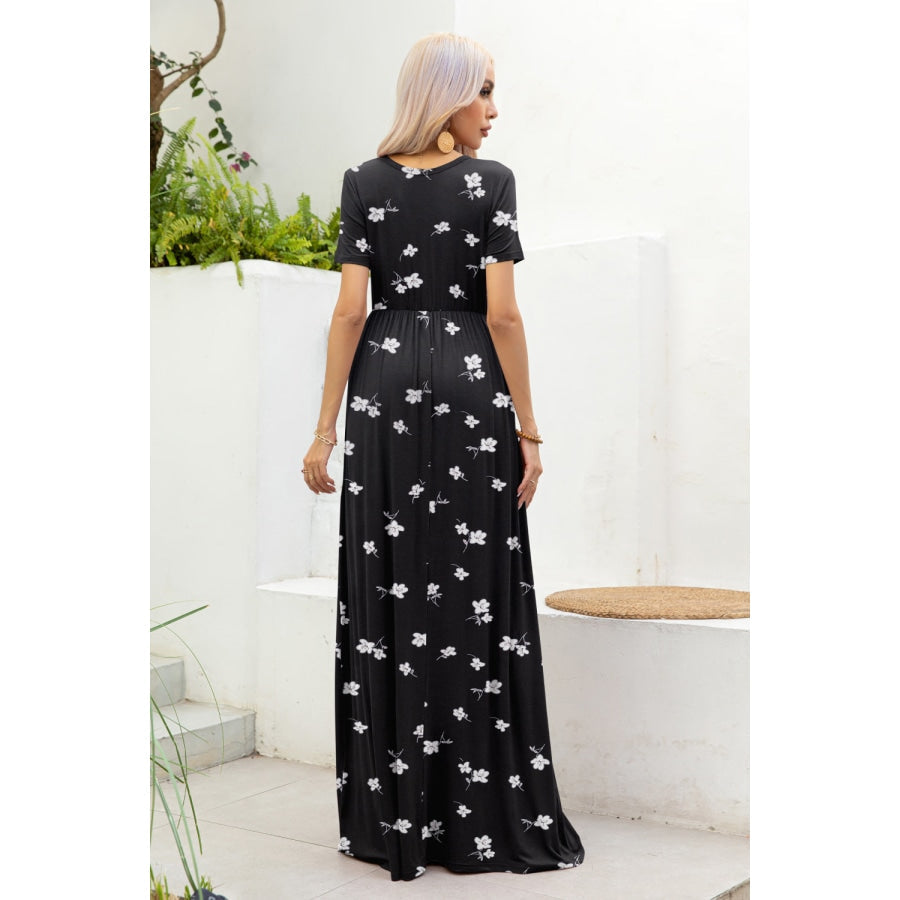 Printed Round Neck Short Sleeve Maxi Dress