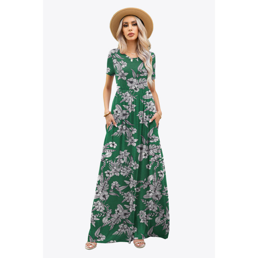 Printed Round Neck Short Sleeve Maxi Dress