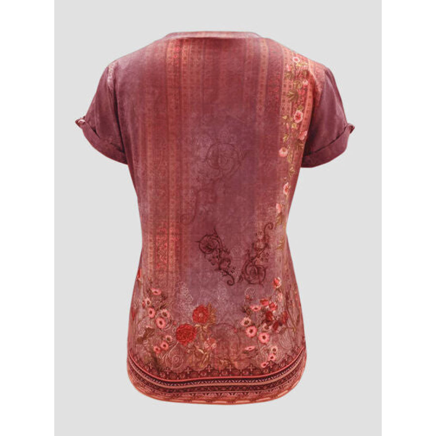 Printed Round Neck Short Sleeve T - Shirt Apparel and Accessories