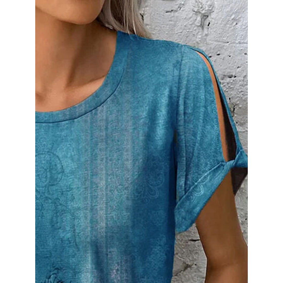 Printed Round Neck Short Sleeve T - Shirt Apparel and Accessories