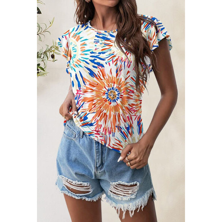 Printed Round Neck Short Sleeve T-Shirt Apparel and Accessories