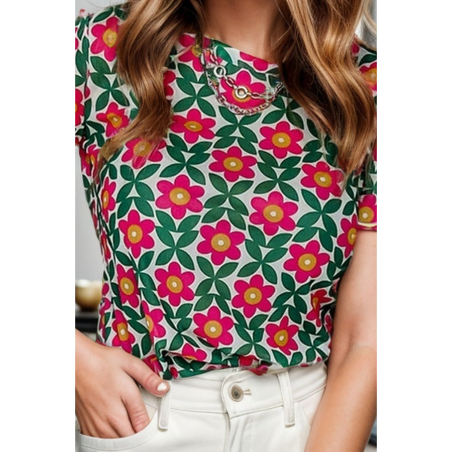 Printed Round Neck Short Sleeve T - Shirt Apparel and Accessories