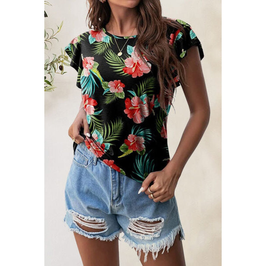 Printed Round Neck Short Sleeve T-Shirt Apparel and Accessories