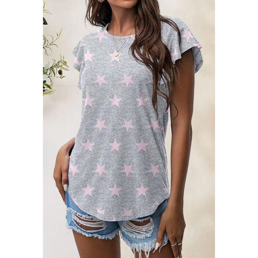 Printed Round Neck Short Sleeve T-Shirt Apparel and Accessories