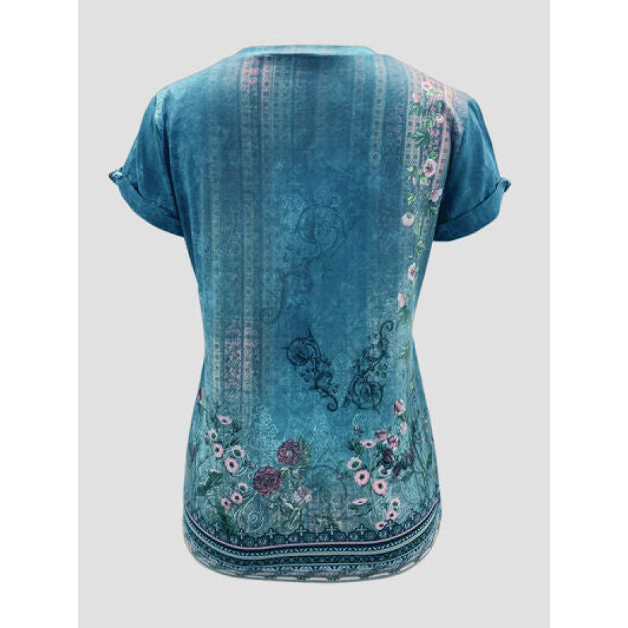 Printed Round Neck Short Sleeve T - Shirt Apparel and Accessories
