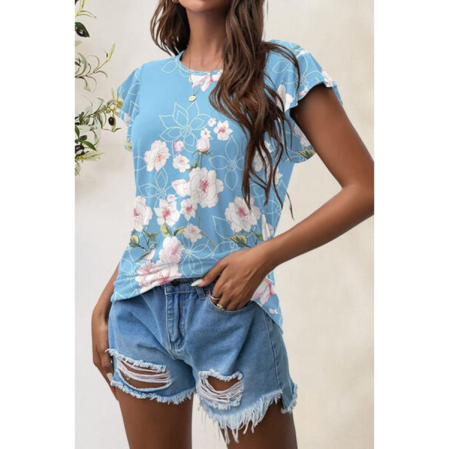 Printed Round Neck Short Sleeve T-Shirt Apparel and Accessories