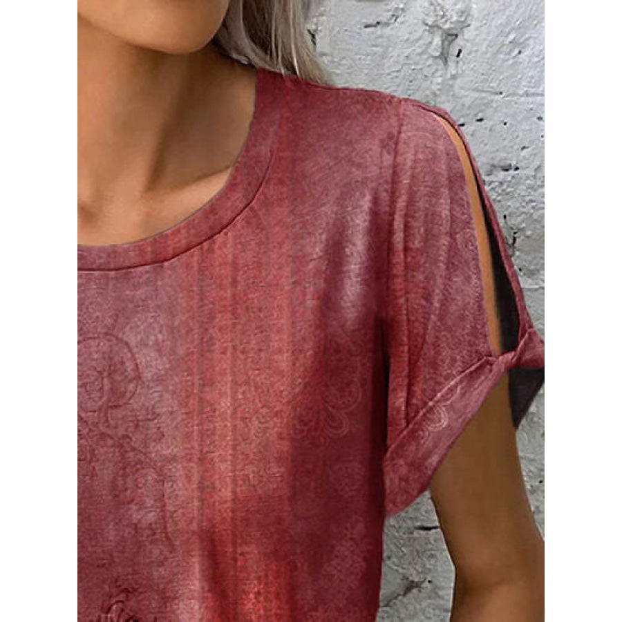 Printed Round Neck Short Sleeve T - Shirt Apparel and Accessories