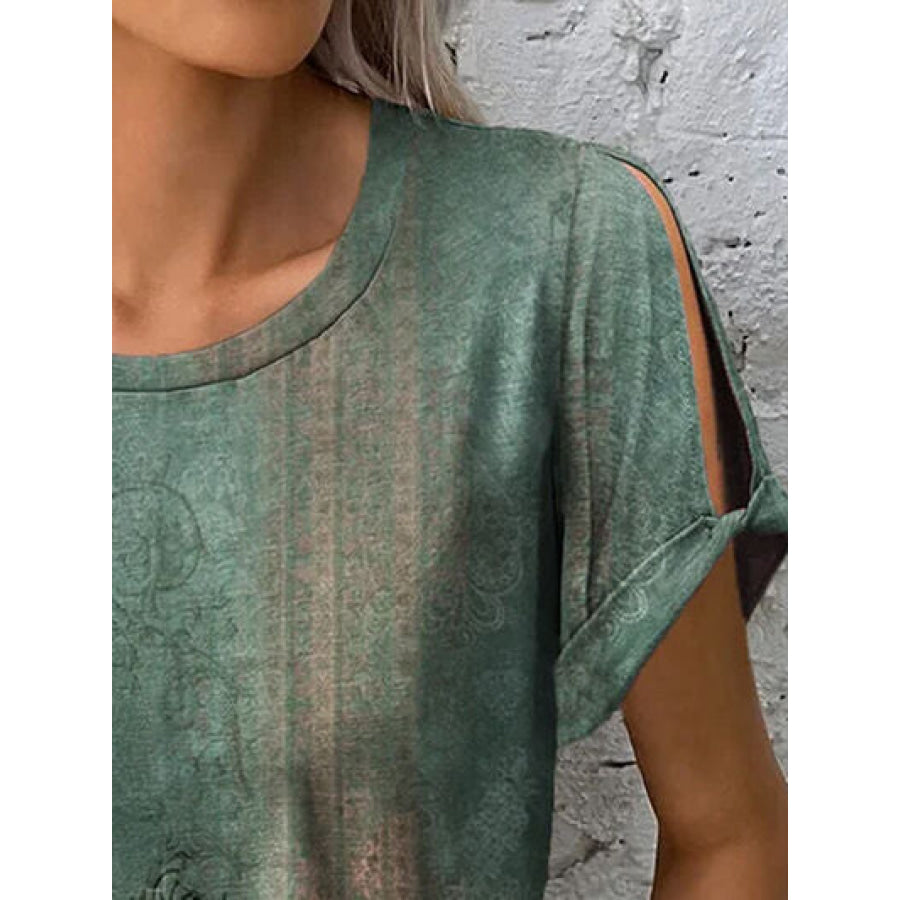 Printed Round Neck Short Sleeve T - Shirt Apparel and Accessories
