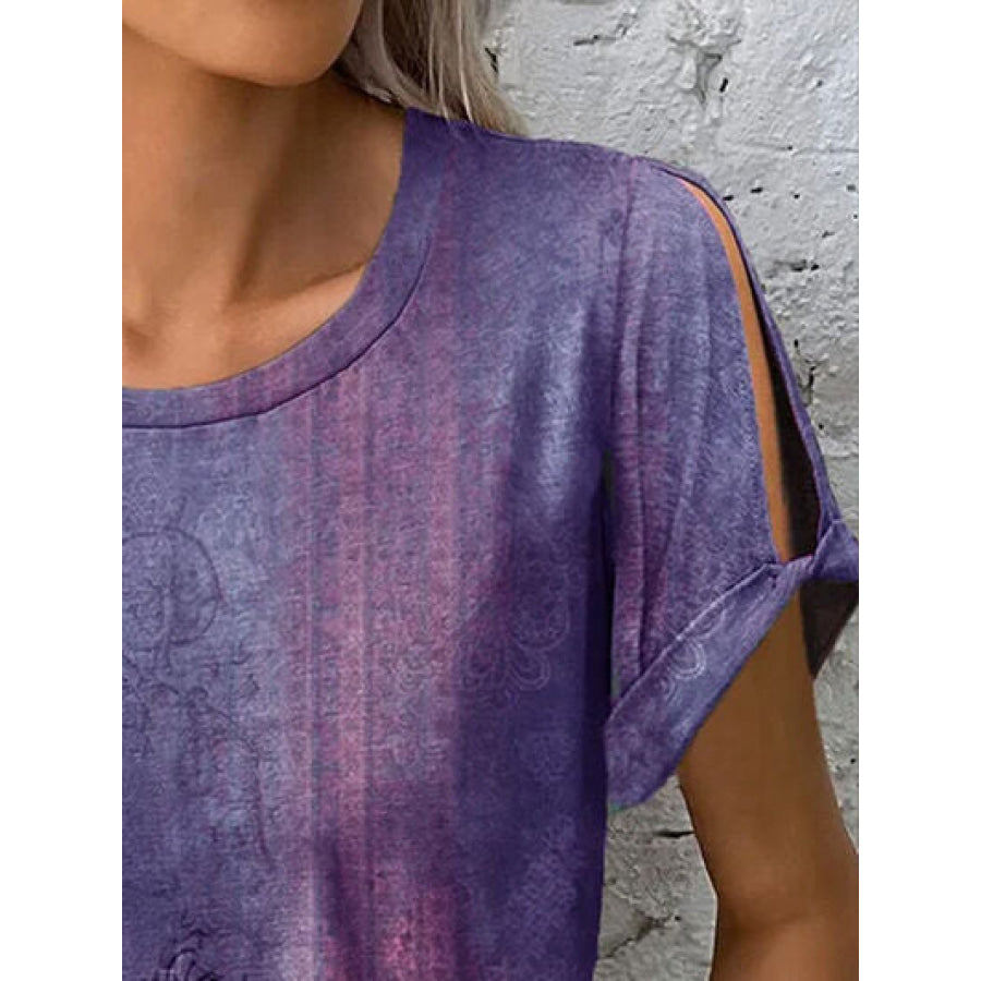 Printed Round Neck Short Sleeve T - Shirt Apparel and Accessories